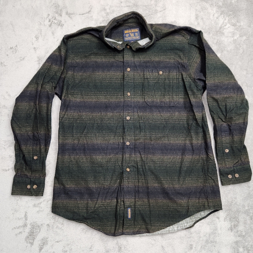 Vintage Woolrich Flannel Shirt Large Long Sleeve Striped Button Up EUC